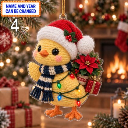 Christmas Chicken 2D Ornament – Crochet Inspired Farm Animal Holiday Decor - Image 4