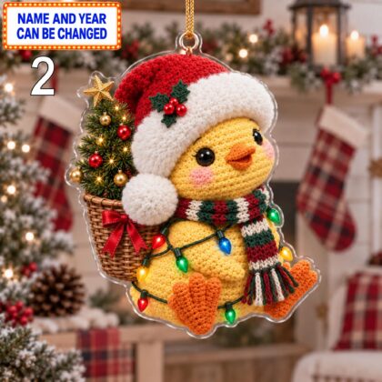 Alternative view of Christmas Chicken 2D Ornament – Crochet Inspired Farm Animal Holiday Decor