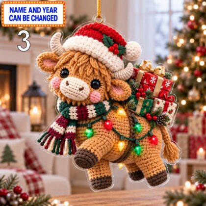 Christmas Cow 2D Ornament – Crochet Inspired Farm Animal Holiday Decor - Image 4