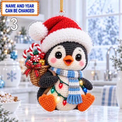 Christmas Penguin 2D Ornament – Crochet Inspired Winter Animal Decor - Image 3