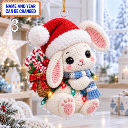 Christmas Bunny 2D Ornament – Crochet Inspired Animal Holiday Decor - Image 4