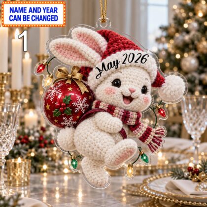 Christmas Bunny 2D Ornament – Crochet Inspired Animal Holiday Decor