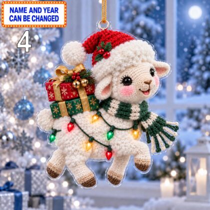 Christmas Sheep 2D Ornament – Crochet Inspired Farm Animal Holiday Decor - Image 4