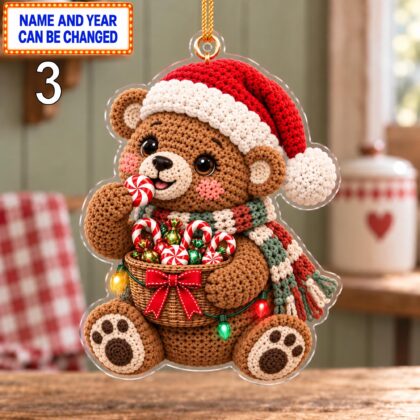 Christmas Brown Bear 2D Ornament – Crochet Inspired Woodland Decor - Image 3