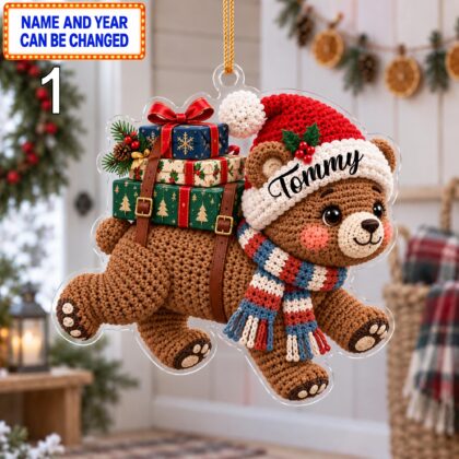 Christmas Brown Bear 2D Ornament – Crochet Inspired Woodland Decor