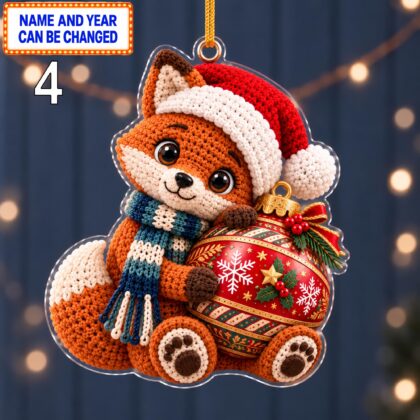 Alternative view of Christmas Brown Bear 2D Ornament – Crochet Inspired Woodland Decor