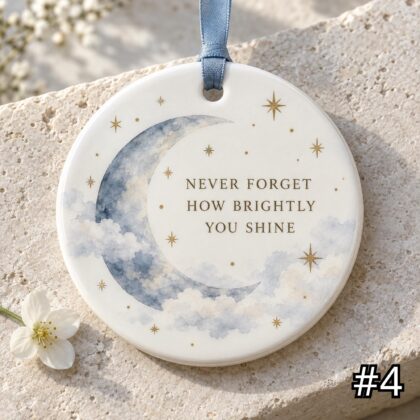 Moon and Golden Stars Ceramic Ornament – Never Forget How Brightly You Shine Inspirational Gift - Image 4
