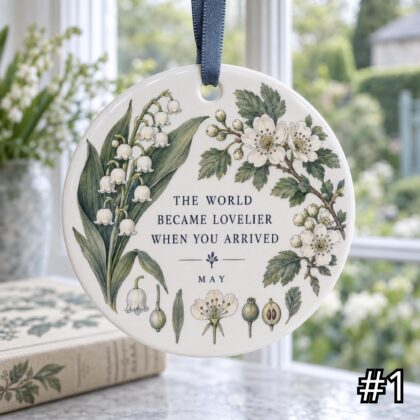 Birth Flower Bouquet Ceramic Ornament – Botanical Birthday Month Gift for Her