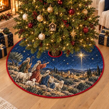 Bethlehem Star Christmas Tree Skirt – Quilted Shepherd Nativity Scene