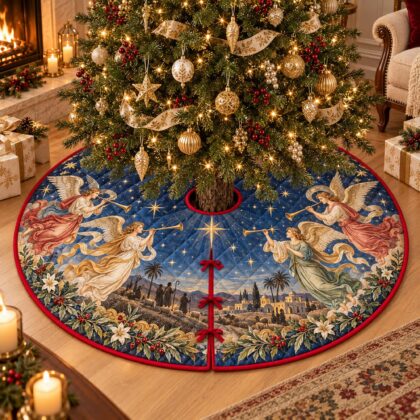 Angel Christmas Tree Skirt – Quilted Nativity Shepherd Scene