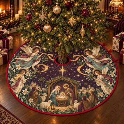 Alternative view of Angel Christmas Tree Skirt – Quilted Nativity Shepherd Scene