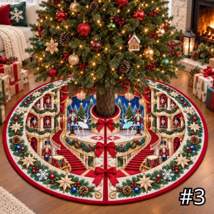 Nutcracker Grand Theater Quilt Christmas Tree Skirt – Ballet Stage and Velvet Curtain Scene - Image 3