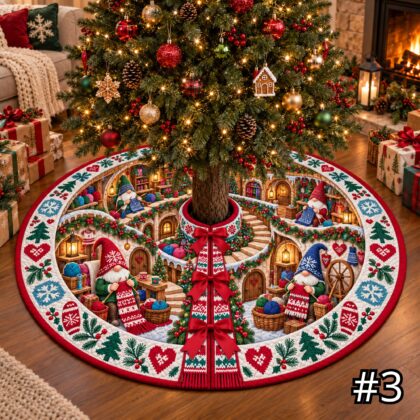 Nordic Gnome Knitting Burrow Quilt Christmas Tree Skirt - Image 3