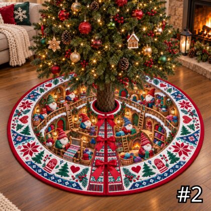 Alternative view of Nordic Gnome Knitting Burrow Quilt Christmas Tree Skirt