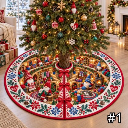 Nordic Gnome Knitting Burrow Quilt Christmas Tree Skirt