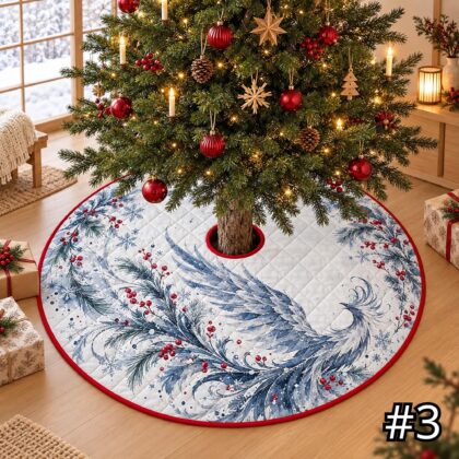 Frost Phoenix Quilt Christmas Tree Skirt – Icy Blue White Mythical Bird with Snowflake Details - Image 3