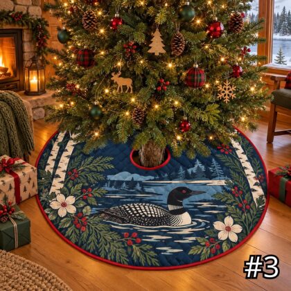 Northwest Coastal Wildlife Quilt Christmas Tree Skirt – Native-Inspired Orca Bear Eagle Ocean Scene - Image 3