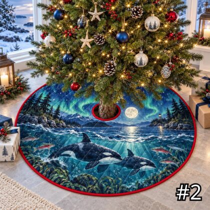 Alternative view of Southwest Horse Turquoise Night Quilt Christmas Tree Skirt