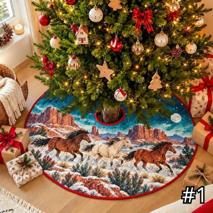 Plains Bison Winter Quilt Christmas Tree Skirt – Native-Inspired Buffalo Snow Landscape