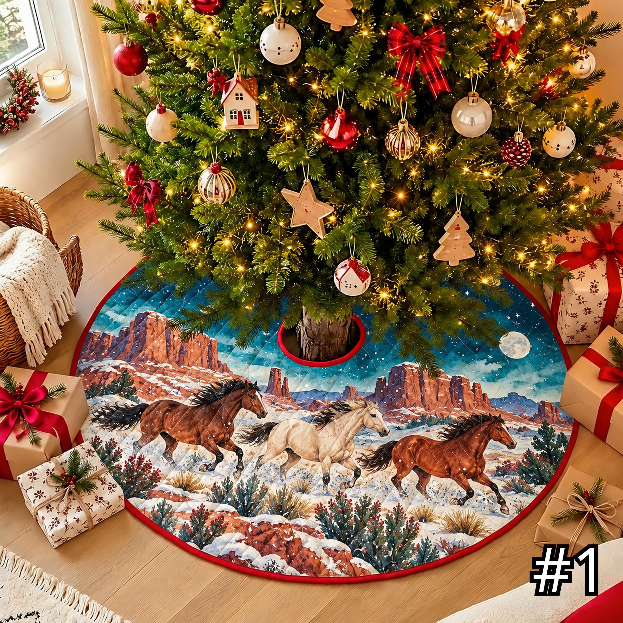 Plains Bison Winter Quilt Christmas Tree Skirt – Native-Inspired Buffalo Snow Landscape