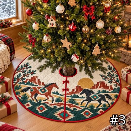 Plains Bison Winter Quilt Christmas Tree Skirt – Native-Inspired Buffalo Snow Landscape - Image 3