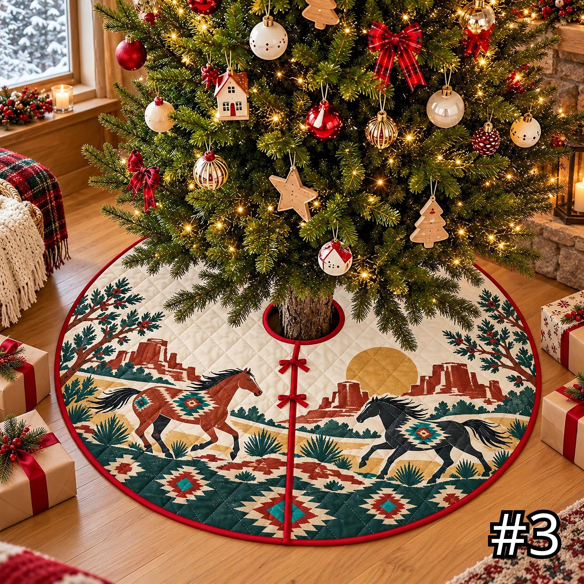 Plains Bison Winter Quilt Christmas Tree Skirt – Native-Inspired Buffalo Snow Landscape - Image 3