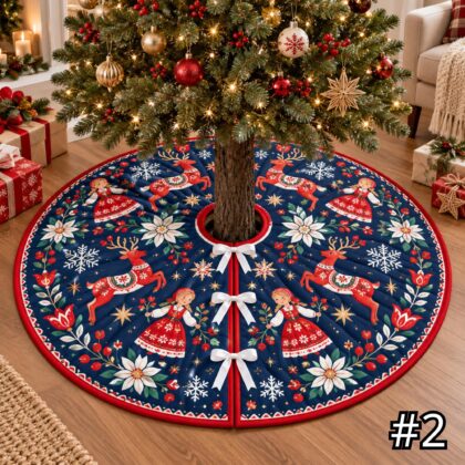Alternative view of Scandinavian Folk Art Reindeer Quilt Christmas Tree Skirt