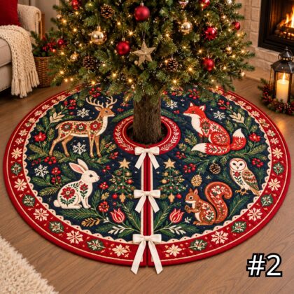 Alternative view of Scandinavian Woodland Animals Quilt Christmas Tree Skirt