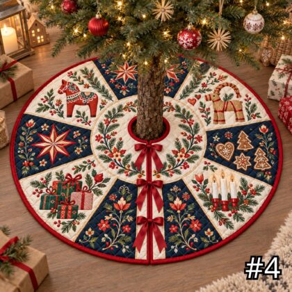 Scandinavian Folk Art Symbols Quilt Christmas Tree Skirt - Image 4