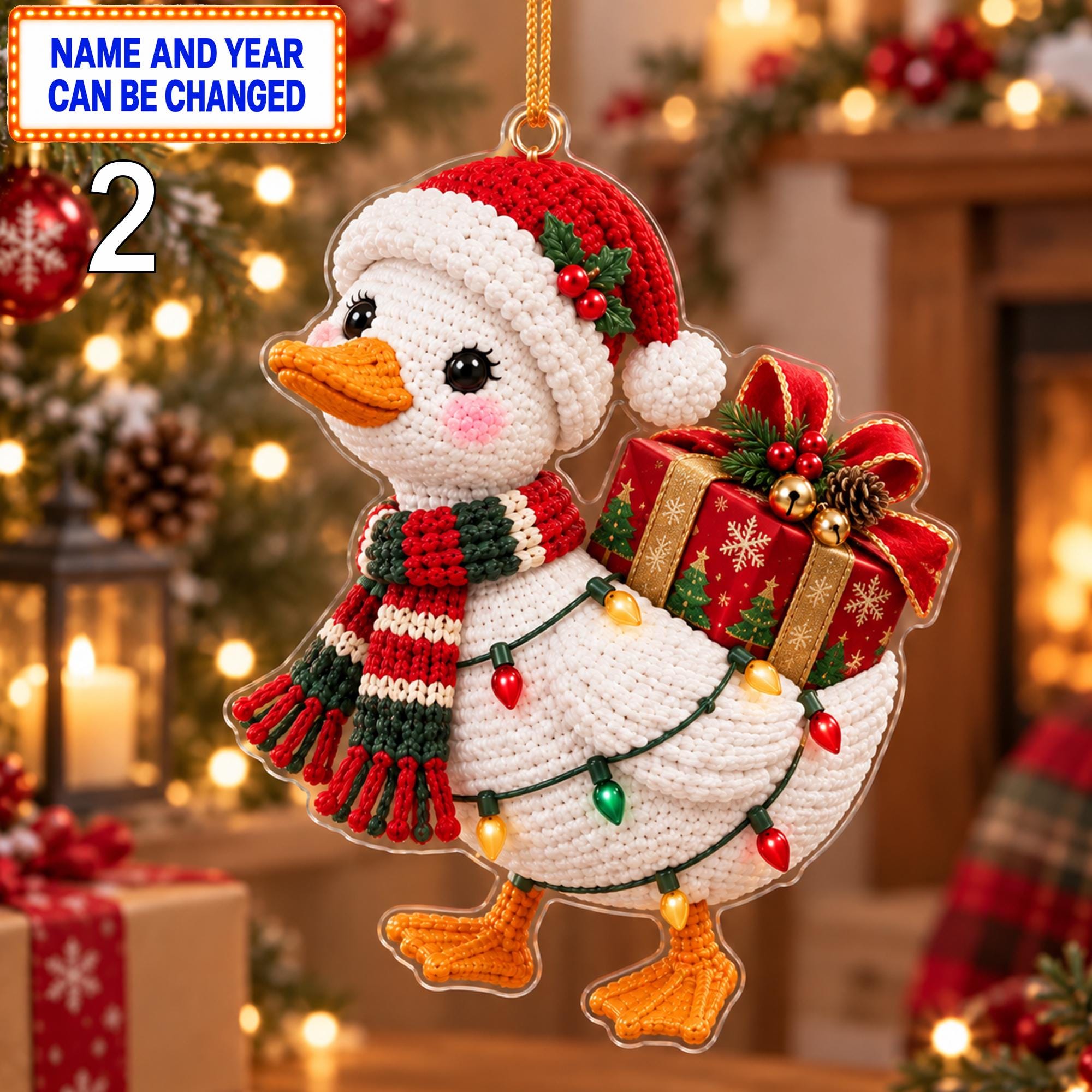 Christmas Duck 2D Ornament – Crochet Inspired Animal Holiday Decor - Image 2