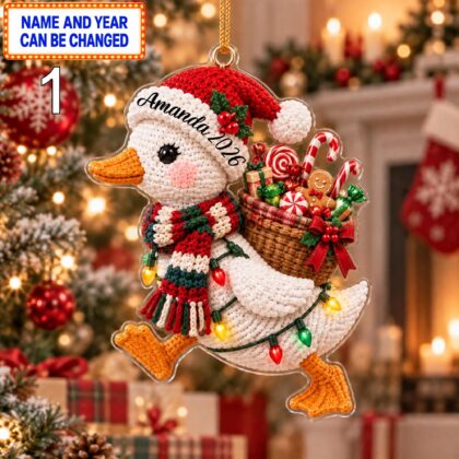 Christmas Duck 2D Ornament – Crochet Inspired Animal Holiday Decor