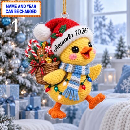 Christmas Chicken 2D Ornament – Crochet Inspired Farm Animal Holiday Decor