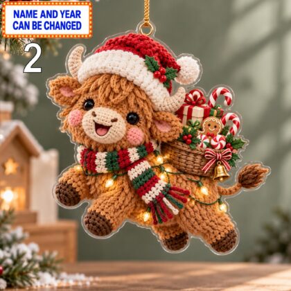 Alternative view of Christmas Cow 2D Ornament – Crochet Inspired Farm Animal Holiday Decor