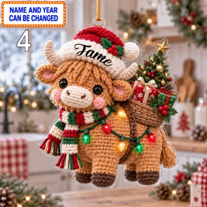 Christmas Cow 2D Ornament – Crochet Inspired Farm Animal Holiday Decor - Image 3