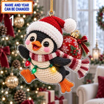 Christmas Penguin 2D Ornament – Crochet Inspired Winter Animal Decor