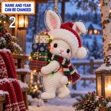 Alternative view of Christmas Bunny 2D Ornament – Crochet Inspired Animal Holiday Decor