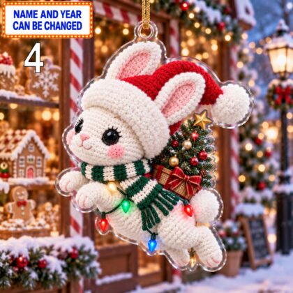 Christmas Bunny 2D Ornament – Crochet Inspired Animal Holiday Decor - Image 3