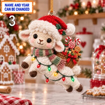 Christmas Sheep 2D Ornament – Crochet Inspired Farm Animal Holiday Decor - Image 3