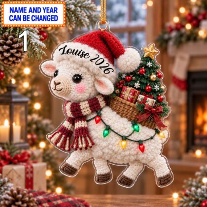Christmas Sheep 2D Ornament – Crochet Inspired Farm Animal Holiday Decor