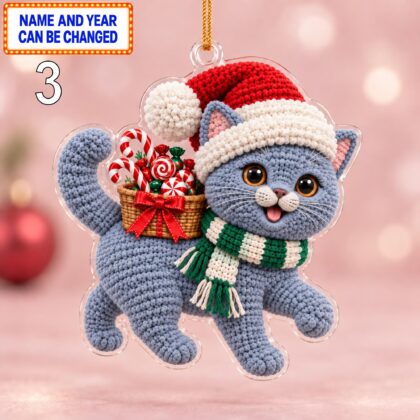Christmas British Shorthair Cat 2D Ornament – Crochet Inspired Pet Decor - Image 3