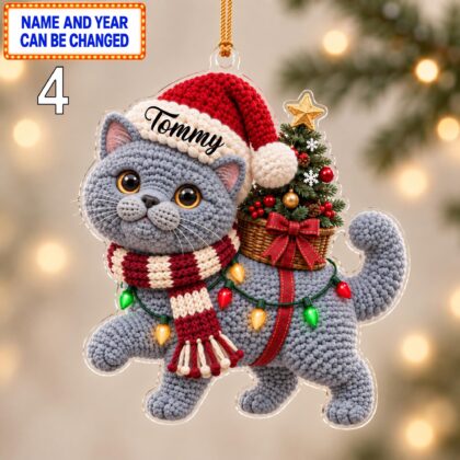 Christmas British Shorthair Cat 2D Ornament – Crochet Inspired Pet Decor - Image 4
