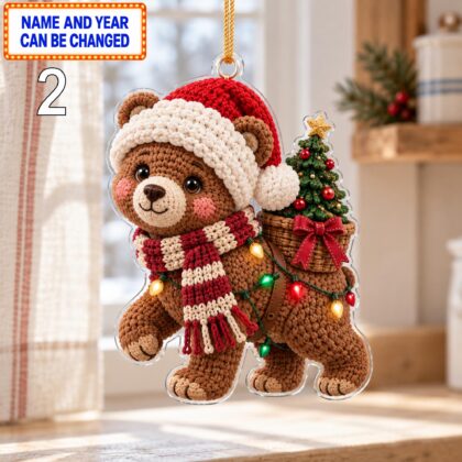 Alternative view of Christmas Brown Bear 2D Ornament – Crochet Inspired Woodland Decor