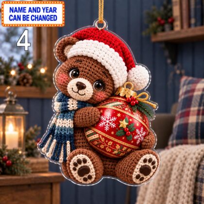 Christmas Brown Bear 2D Ornament – Crochet Inspired Woodland Decor - Image 4