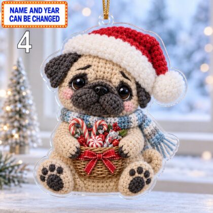 Christmas Pug 2D Ornament – Crochet Inspired Pet Holiday Decor - Image 4