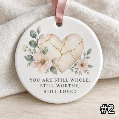 Alternative view of Kintsugi Heart Ceramic Ornament – You Are Still Whole Worthy and Loved Encouragement Gift