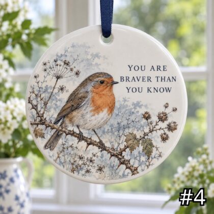 Robin on a Branch Ceramic Ornament – You Are Braver Than You Know Encouragement Gift - Image 4