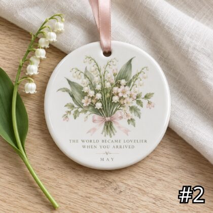Alternative view of Birth Flower Bouquet Ceramic Ornament – Botanical Birthday Month Gift for Her