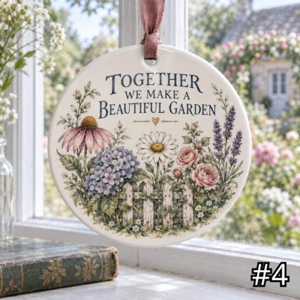 Family Flower Garden Ceramic Ornament – Together We Make a Beautiful Garden Family Gift - Image 4