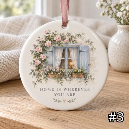 Cottage Window Garden Ceramic Ornament – Home Is Wherever You Are Long Distance Gift - Image 3