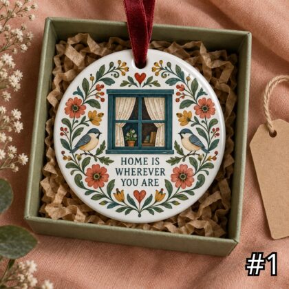 Cottage Window Garden Ceramic Ornament – Home Is Wherever You Are Long Distance Gift